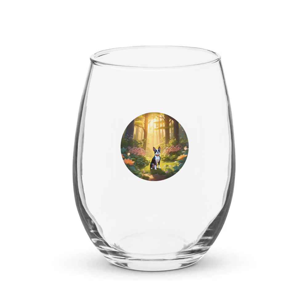 PugMug Custom Boston Terrier Stemless Wine Glass