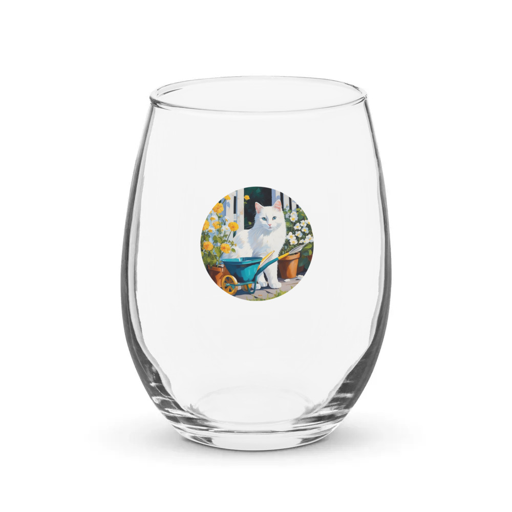 PugMug Custom White Companion Cat Stemless Wine Glass