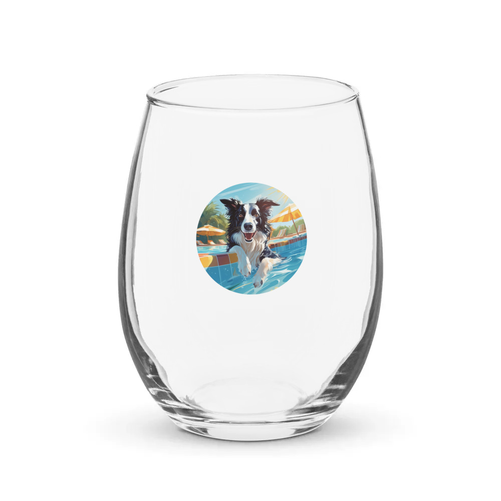PugMug Custom Border Collie Stemless Wine Glass