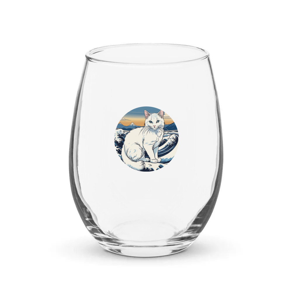 PugMug Custom White Companion Cat Stemless Wine Glass