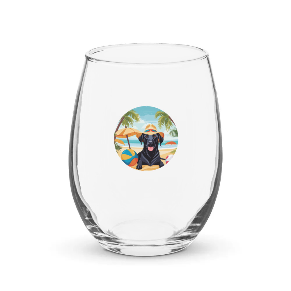 PugMug Custom Black Labrador Retriever Stemless Wine Glass