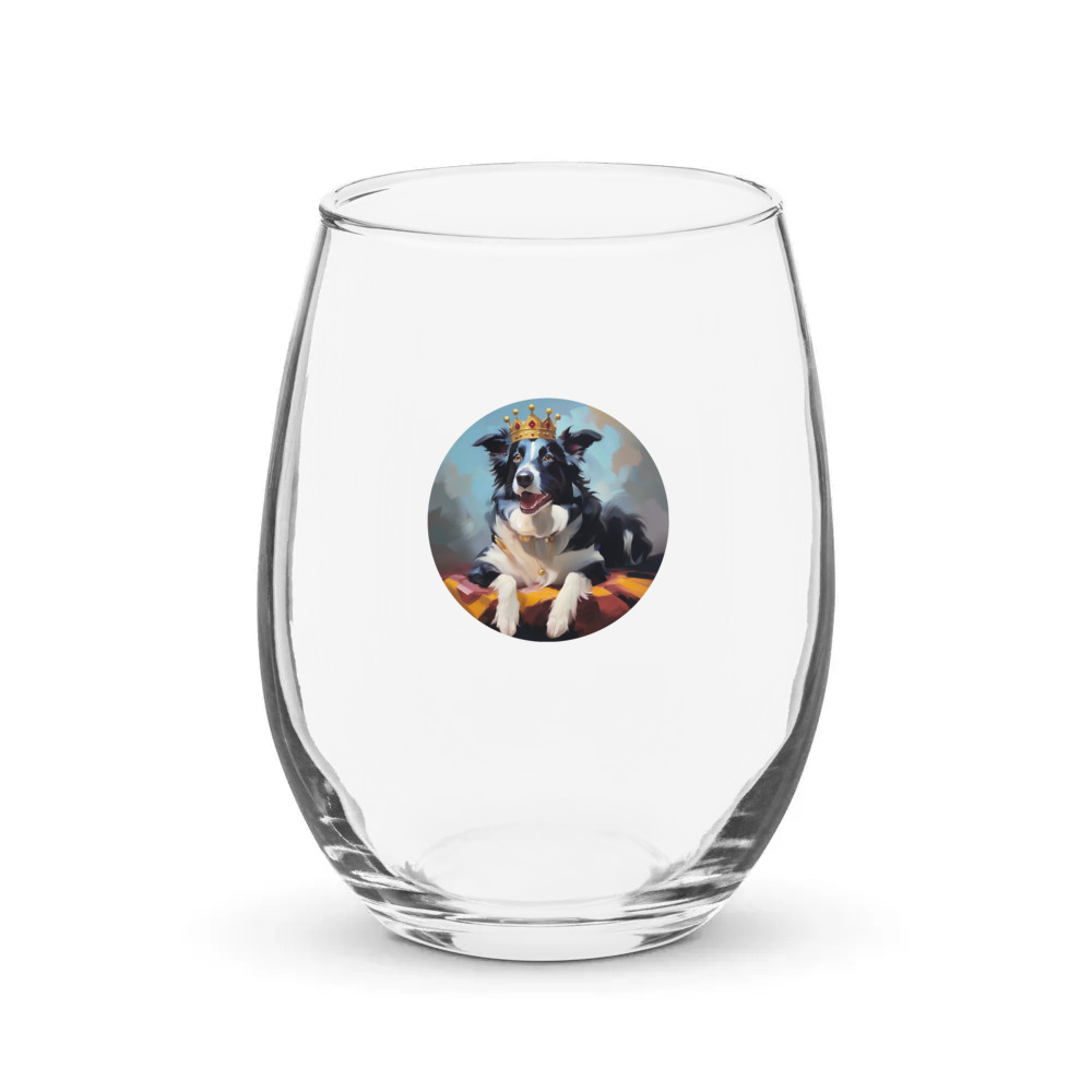 PugMug Custom Border Collie Stemless Wine Glass