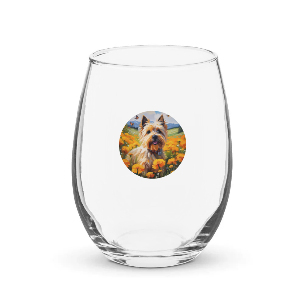 PugMug Custom Cairn Terrier Stemless Wine Glass