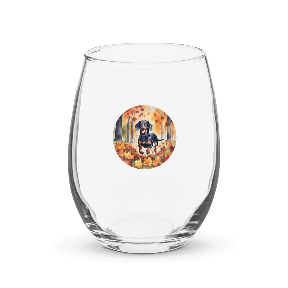 PugMug Custom Black Dachshund Stemless Wine Glass