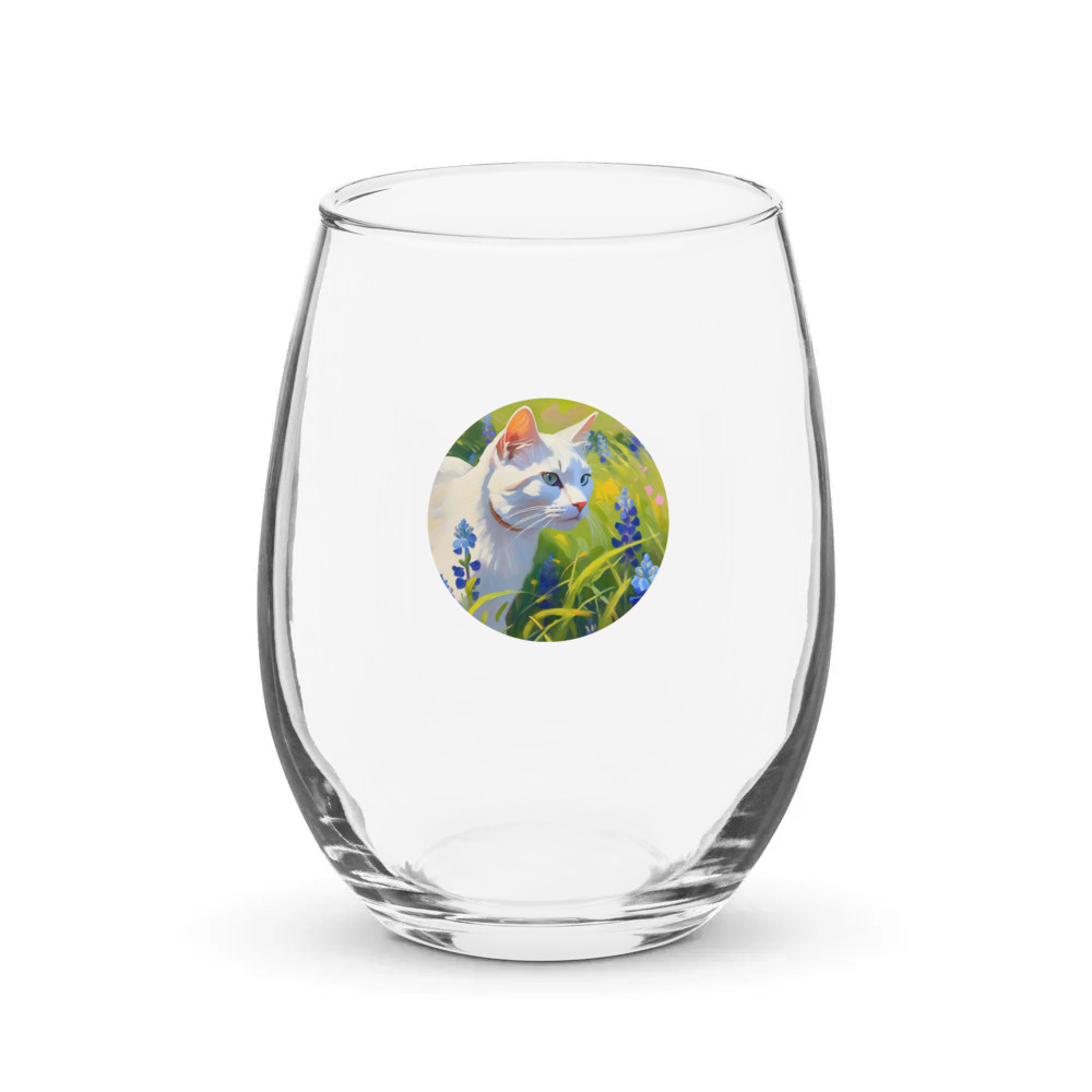 PugMug Custom White Companion Cat Stemless Wine Glass