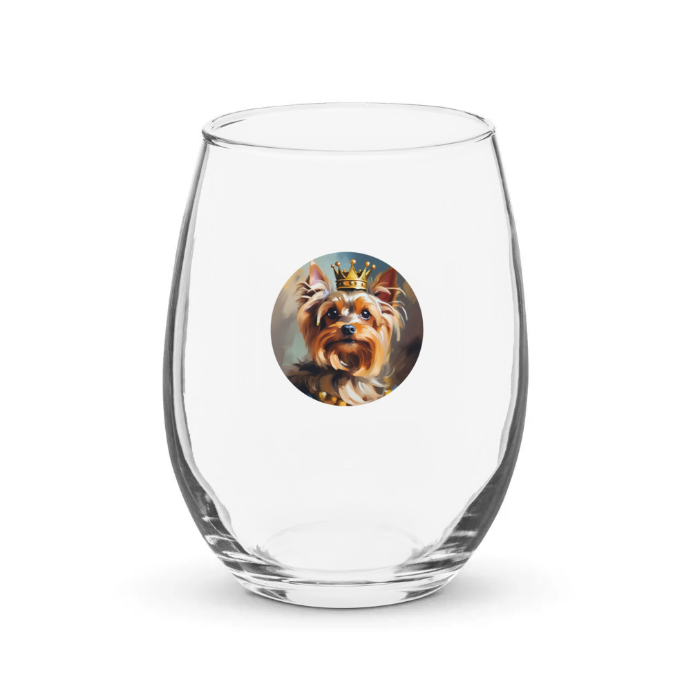 PugMug Custom Yorkshire Terrier Stemless Wine Glass