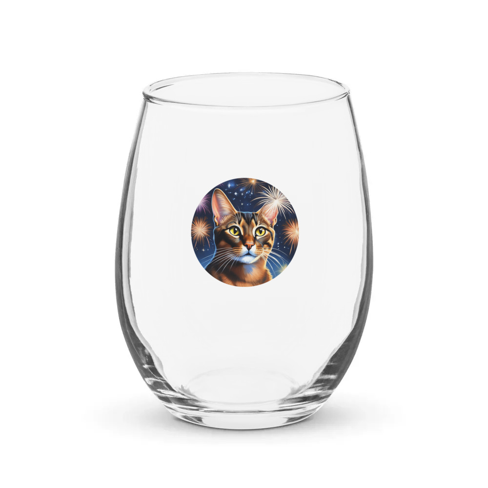 PugMug Custom Tabby Abyssinian Cat Stemless Wine Glass