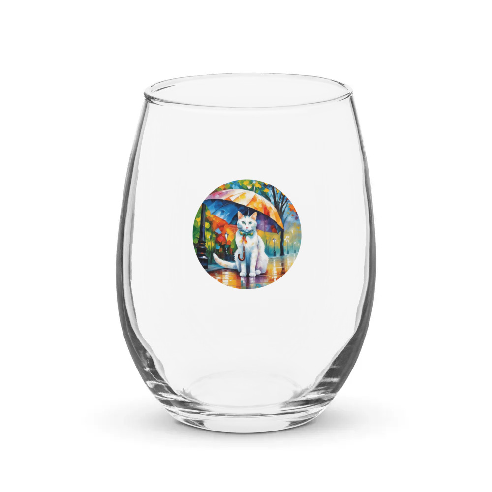 PugMug Custom White Companion Cat Stemless Wine Glass