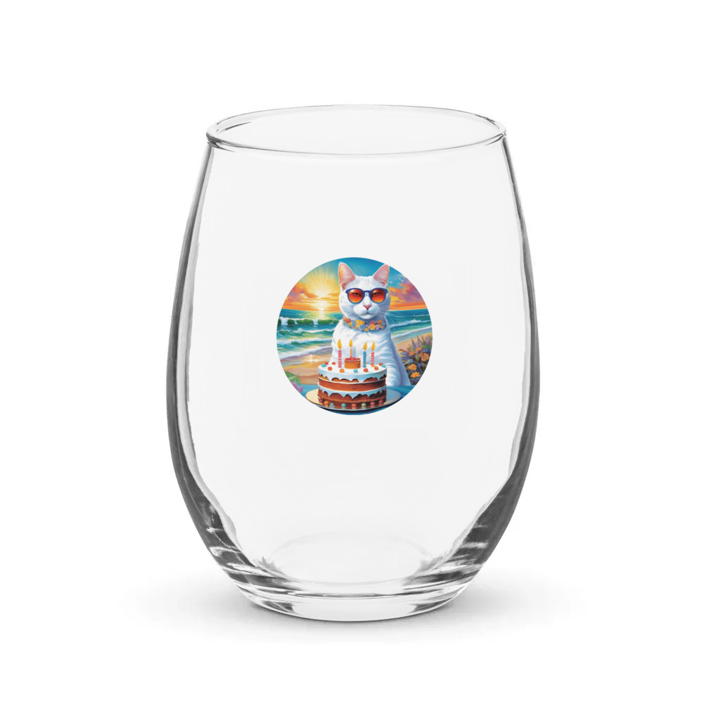 PugMug Custom White Companion Cat Stemless Wine Glass