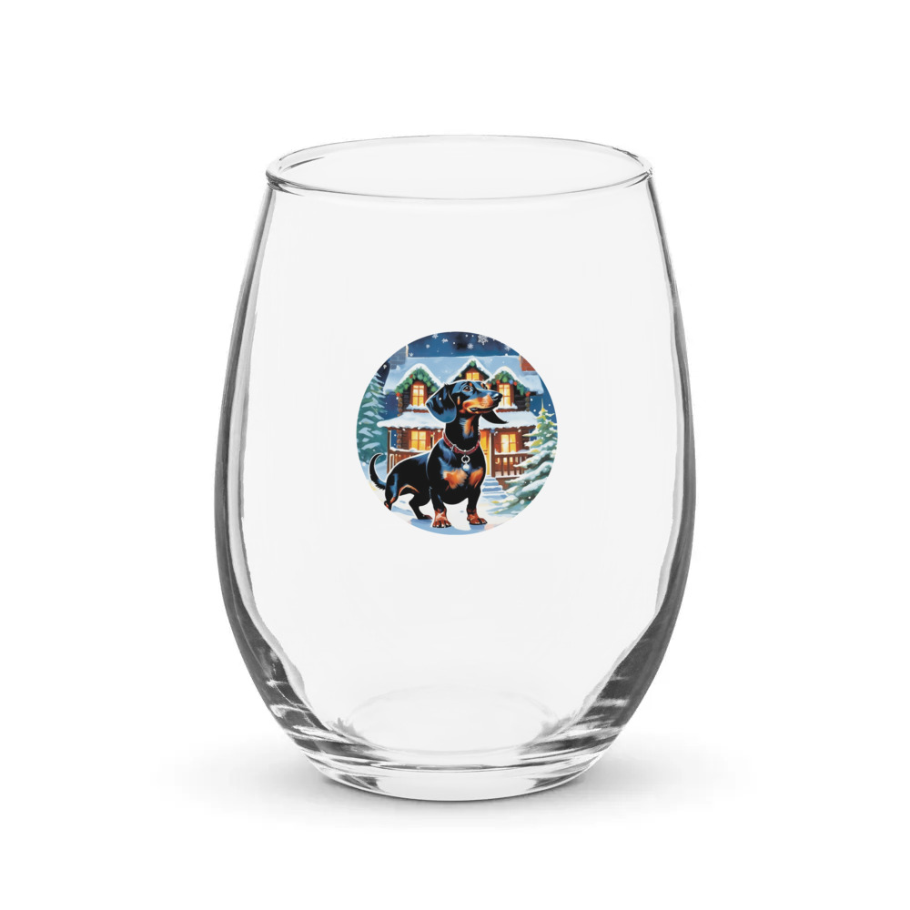 PugMug Custom Black Dachshund Stemless Wine Glass