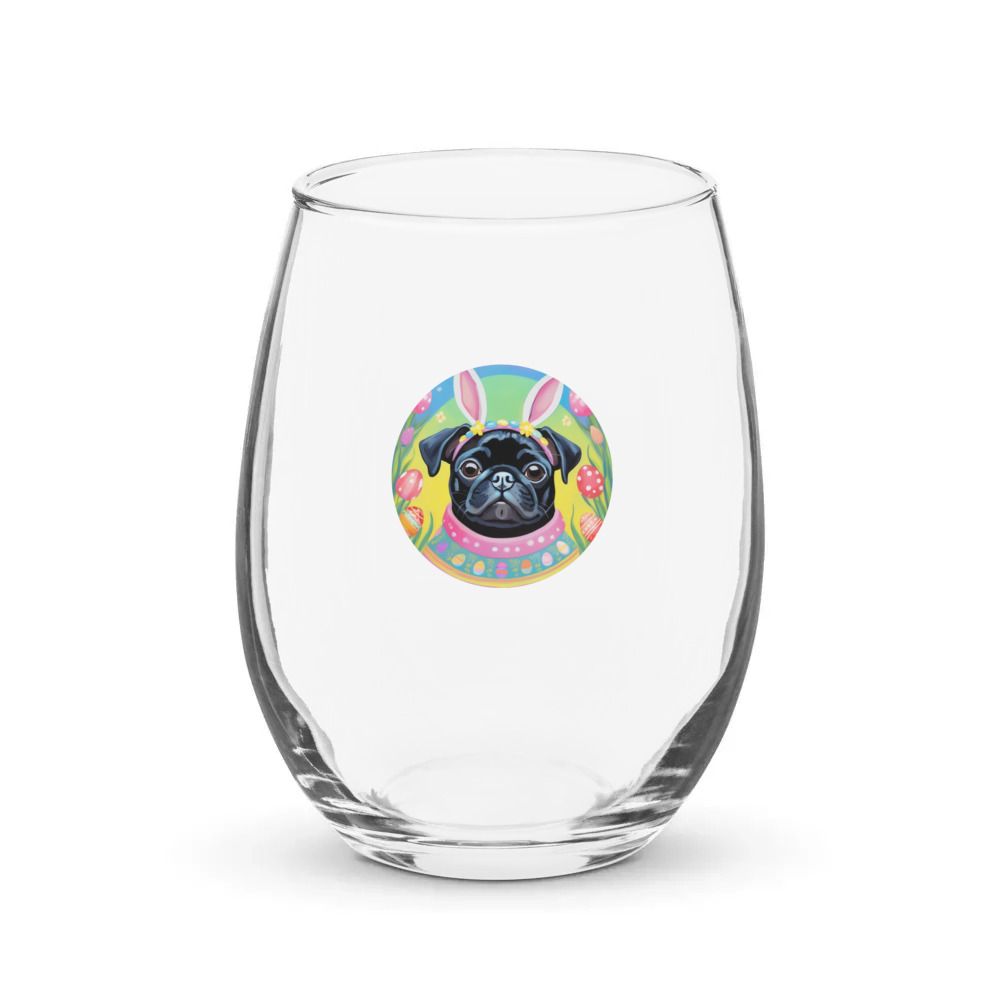 PugMug Custom Black Pug Stemless Wine Glass