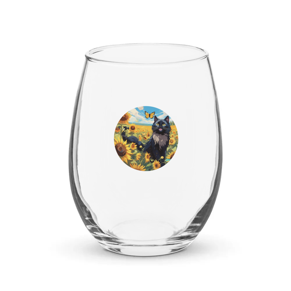 PugMug Custom Black Ragdoll Cat Stemless Wine Glass