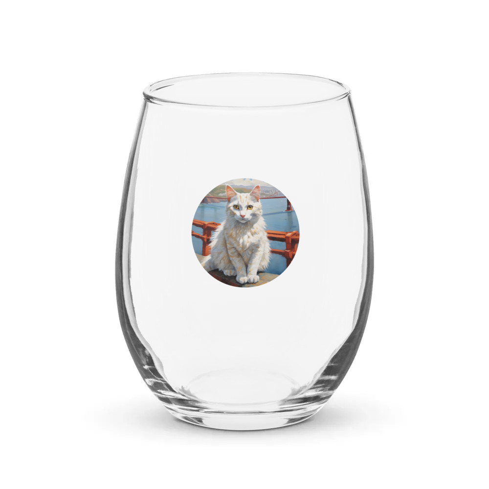 PugMug Custom White Companion Cat Stemless Wine Glass