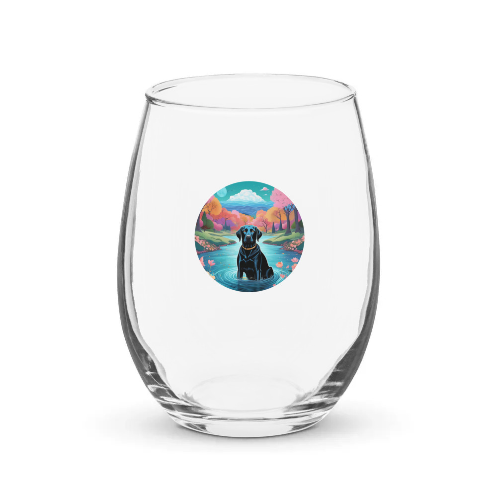 PugMug Custom Black Labrador Retriever Stemless Wine Glass