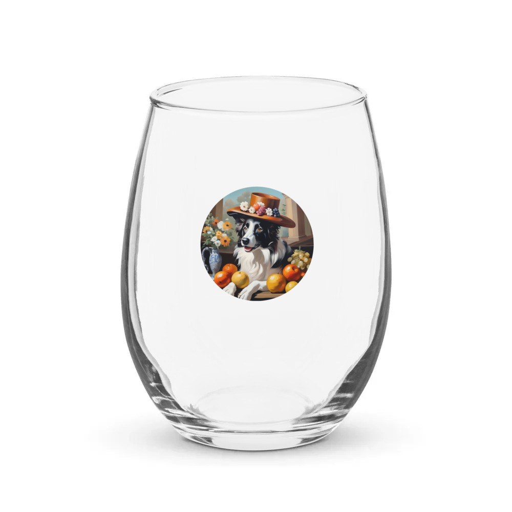 PugMug Custom Border Collie Stemless Wine Glass