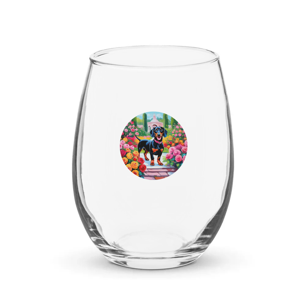 PugMug Custom Black Dachshund Stemless Wine Glass