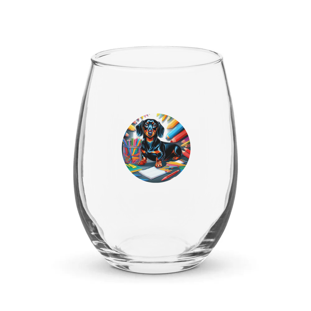 PugMug Custom Black Dachshund Stemless Wine Glass