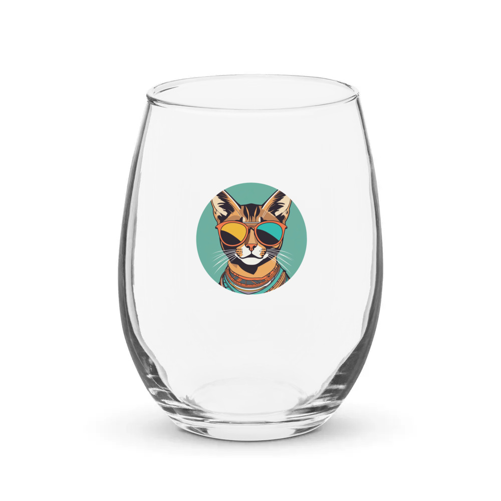 PugMug Custom Tabby Abyssinian Cat Stemless Wine Glass