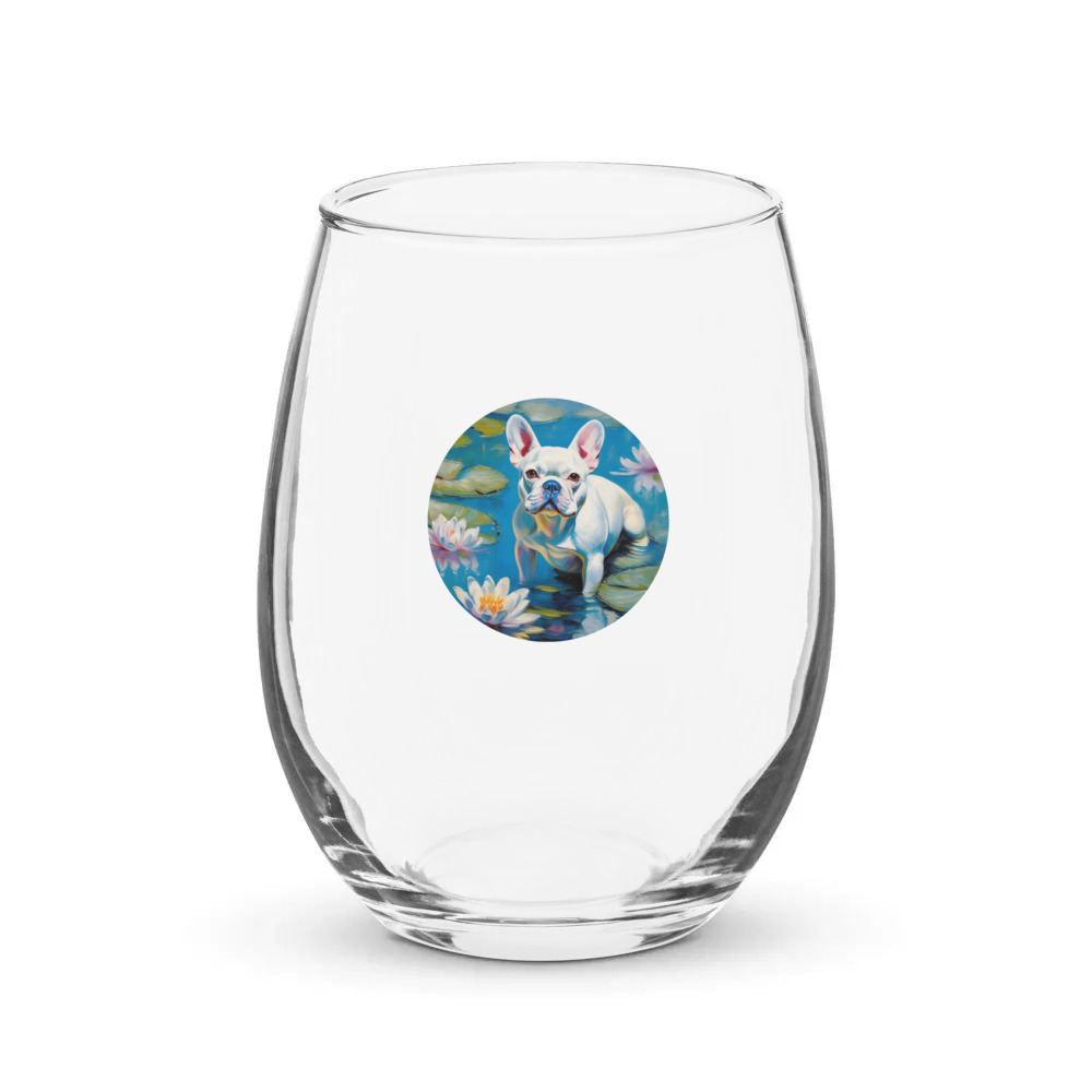 PugMug Custom White French Bulldog Stemless Wine Glass