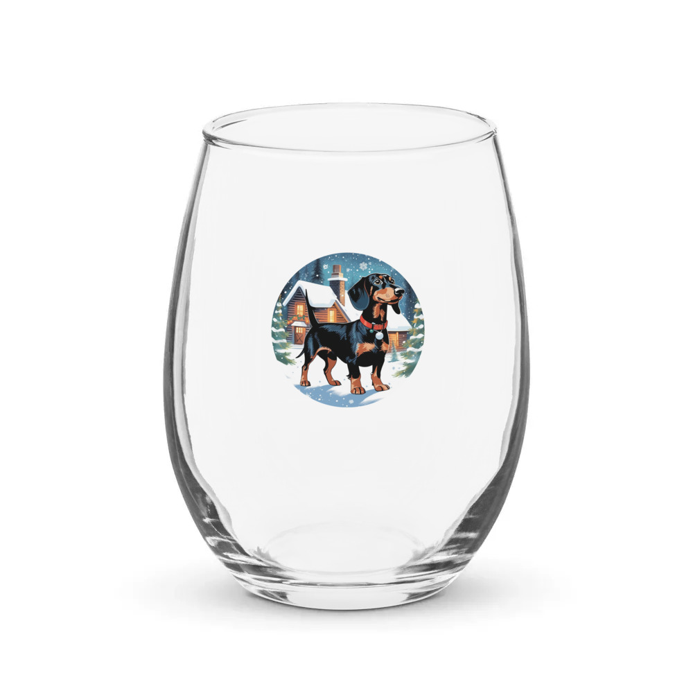 PugMug Custom Black Dachshund Stemless Wine Glass