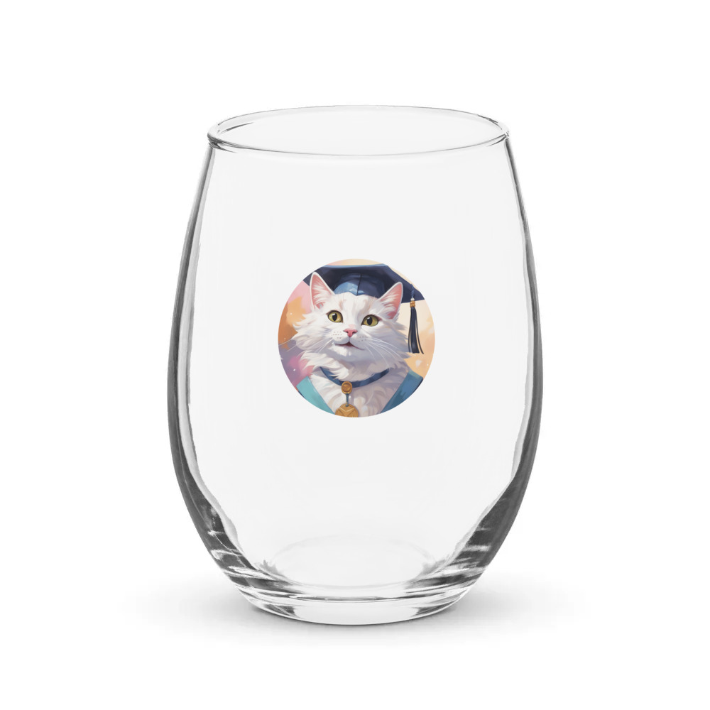 PugMug Custom White Companion Cat Stemless Wine Glass