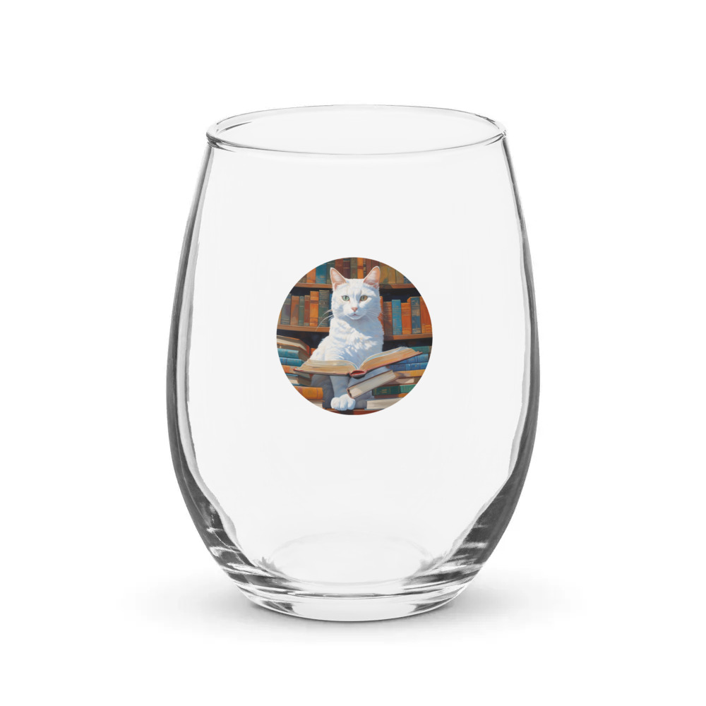 PugMug Custom White Companion Cat Stemless Wine Glass