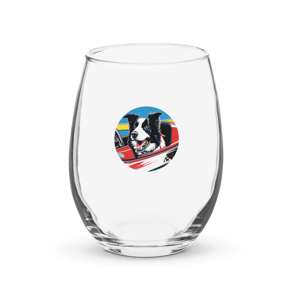 PugMug Custom Border Collie Stemless Wine Glass