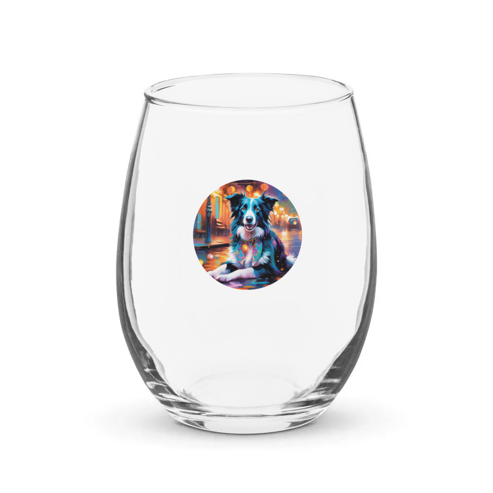 PugMug Custom Border Collie Stemless Wine Glass