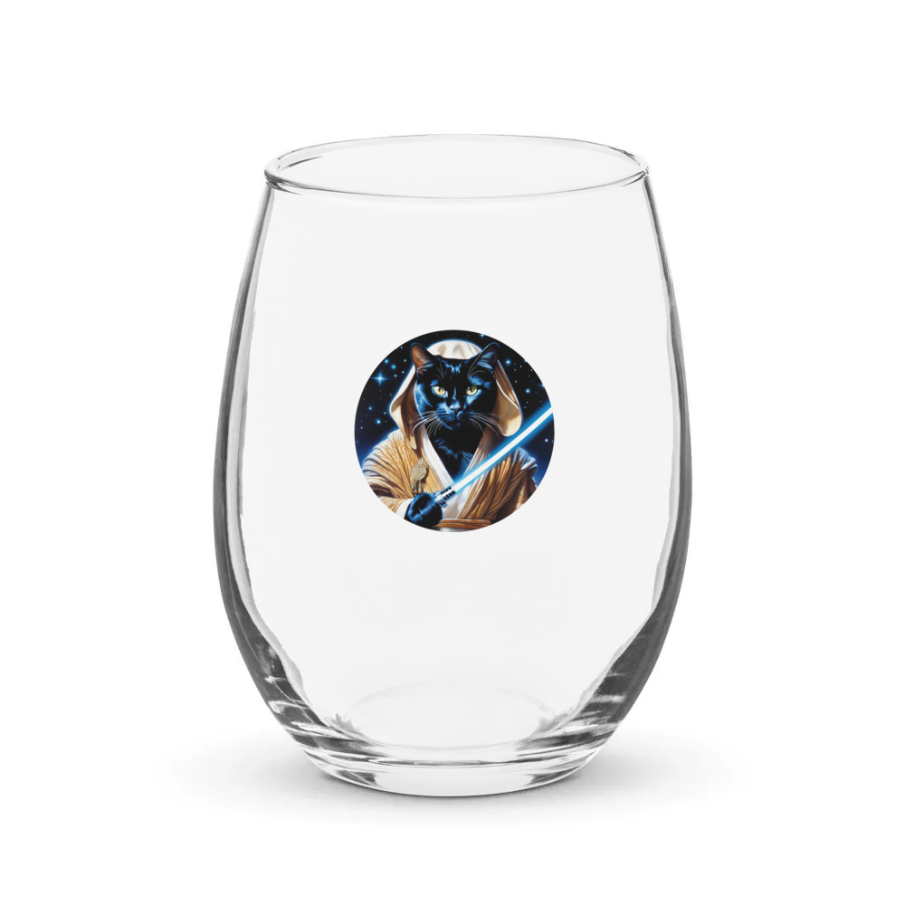 PugMug Custom Black Exotic Cat Stemless Wine Glass