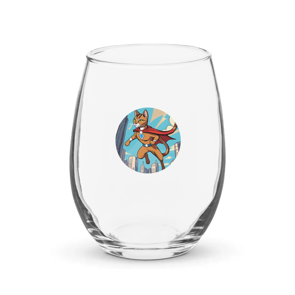 PugMug Custom Tabby Abyssinian Cat Stemless Wine Glass