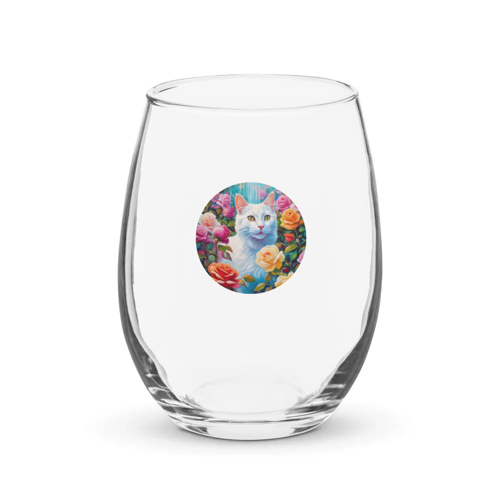 PugMug Custom White Companion Cat Stemless Wine Glass