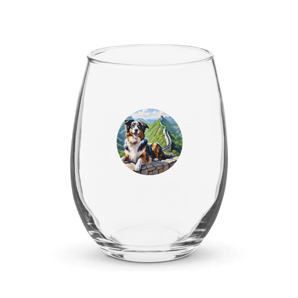 PugMug Custom Australian Shepherd Dog Stemless Wine Glass