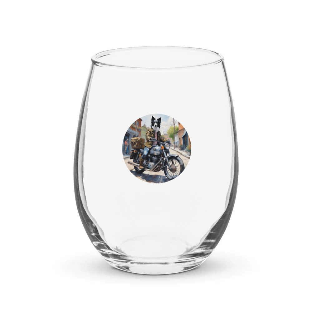 PugMug Custom Border Collie Stemless Wine Glass