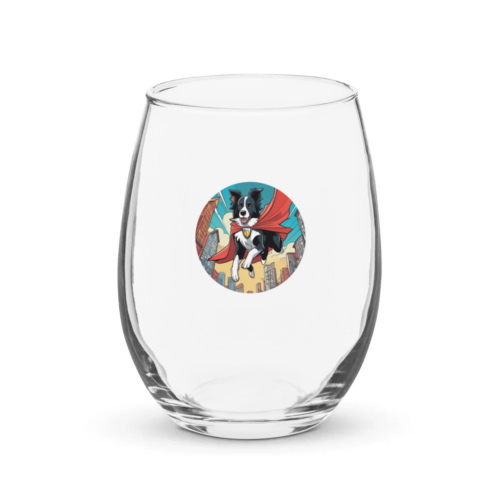 PugMug Custom Border Collie Stemless Wine Glass