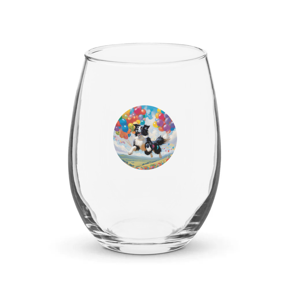 PugMug Custom Border Collie Stemless Wine Glass