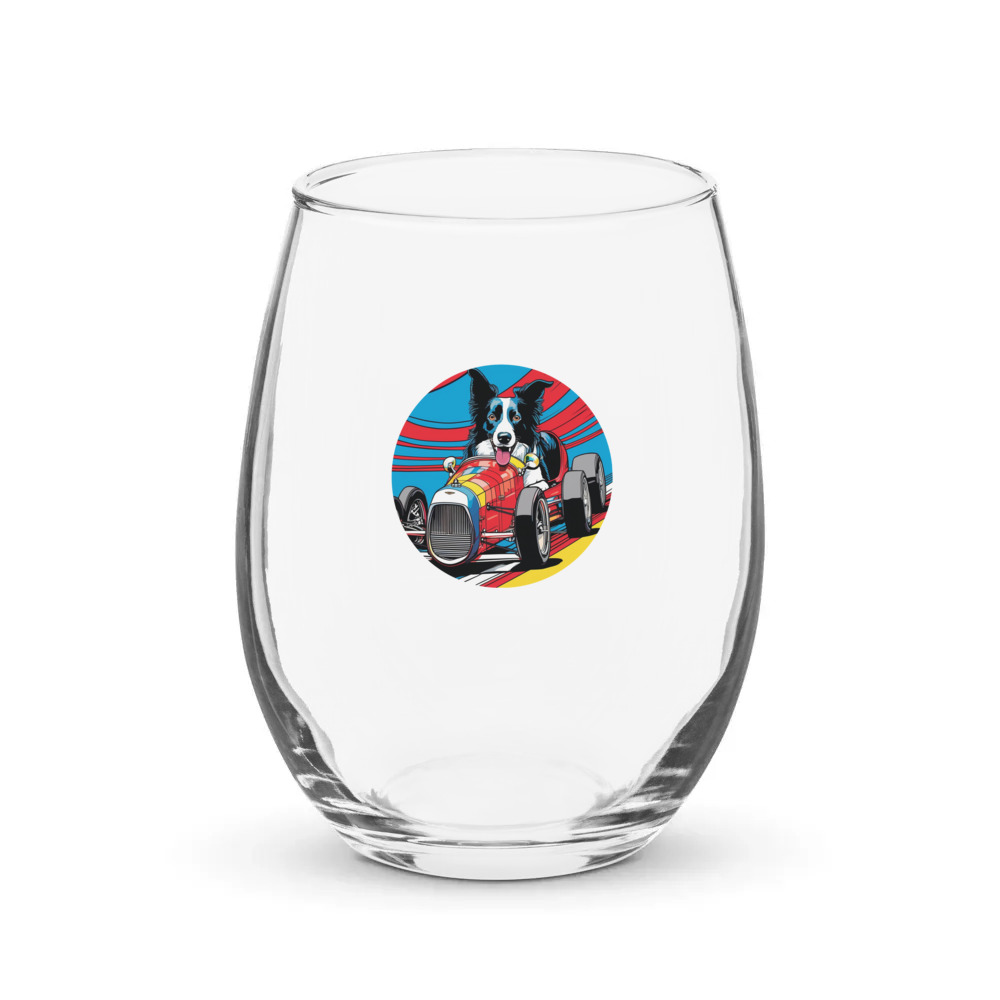 PugMug Custom Border Collie Stemless Wine Glass