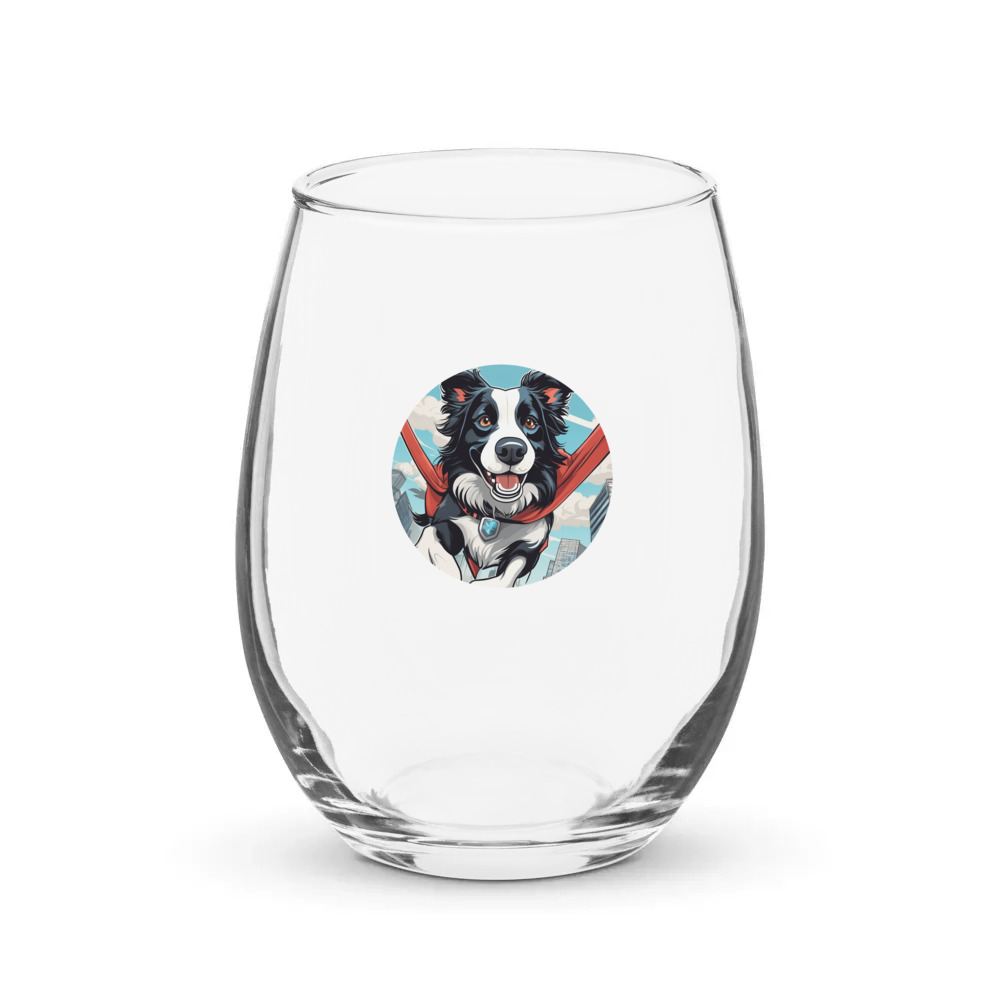 PugMug Custom Border Collie Stemless Wine Glass
