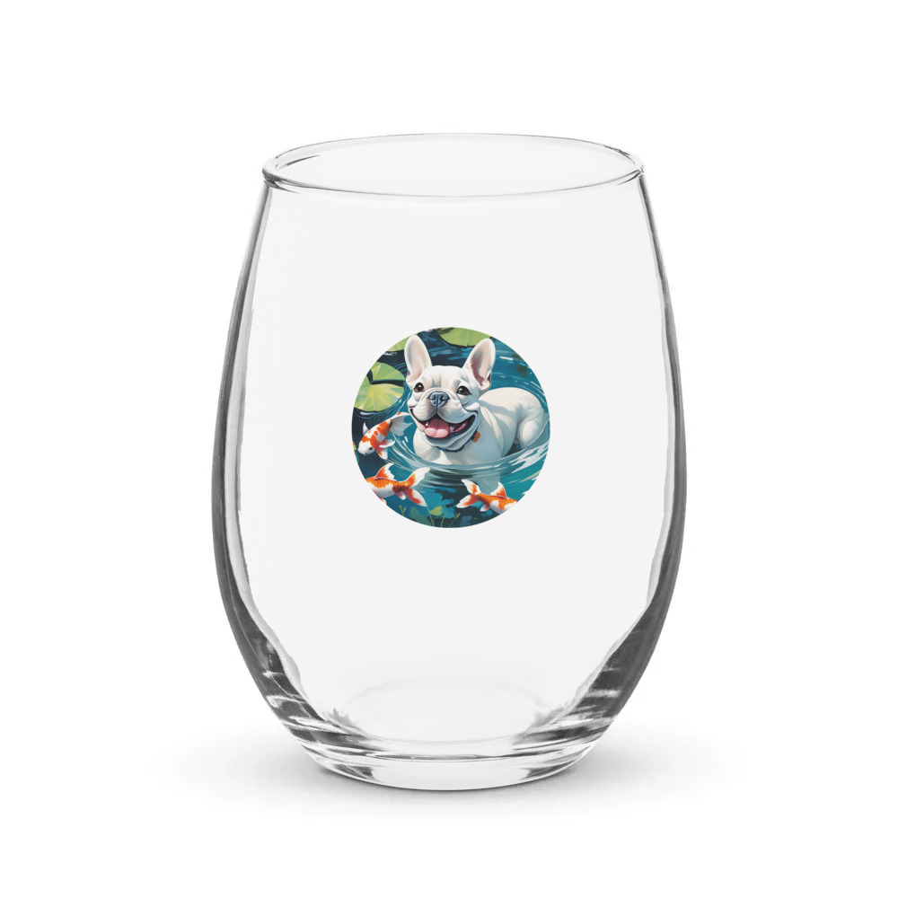 PugMug Custom White French Bulldog Stemless Wine Glass