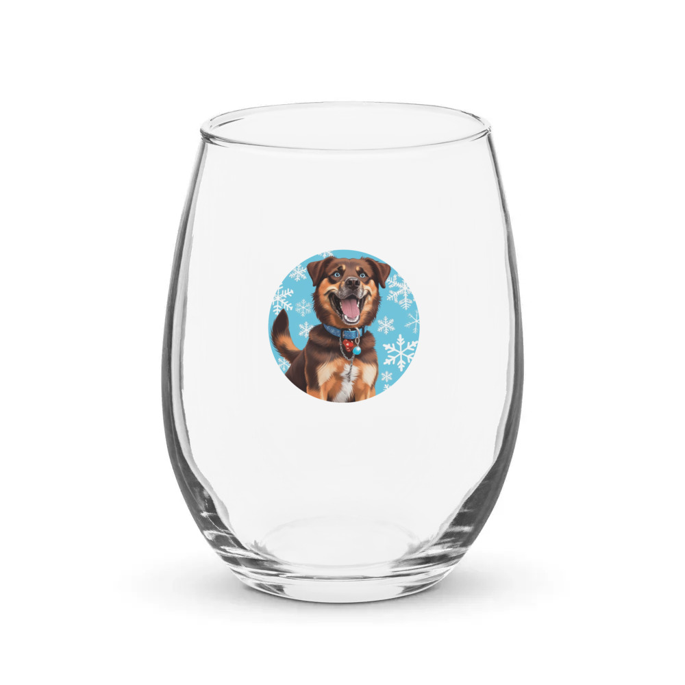 PugMug Custom Blue Stemless Wine Glass