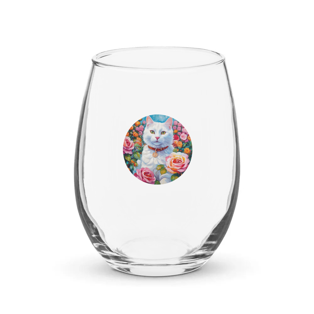 PugMug Custom White Companion Cat Stemless Wine Glass