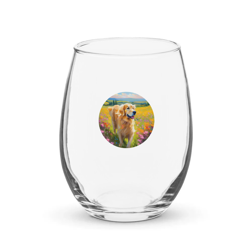 PugMug Custom Golden Retriever Stemless Wine Glass