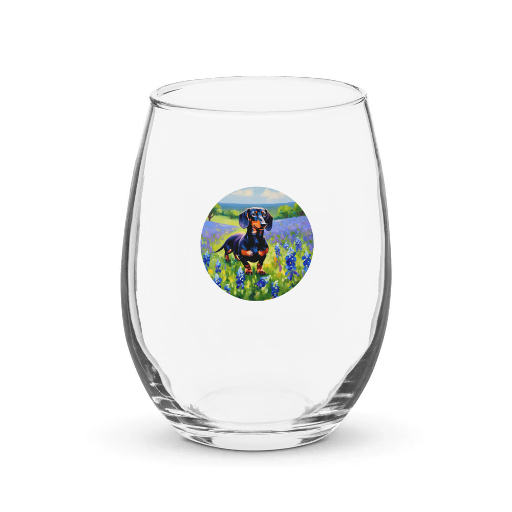 PugMug Custom Black Dachshund Stemless Wine Glass