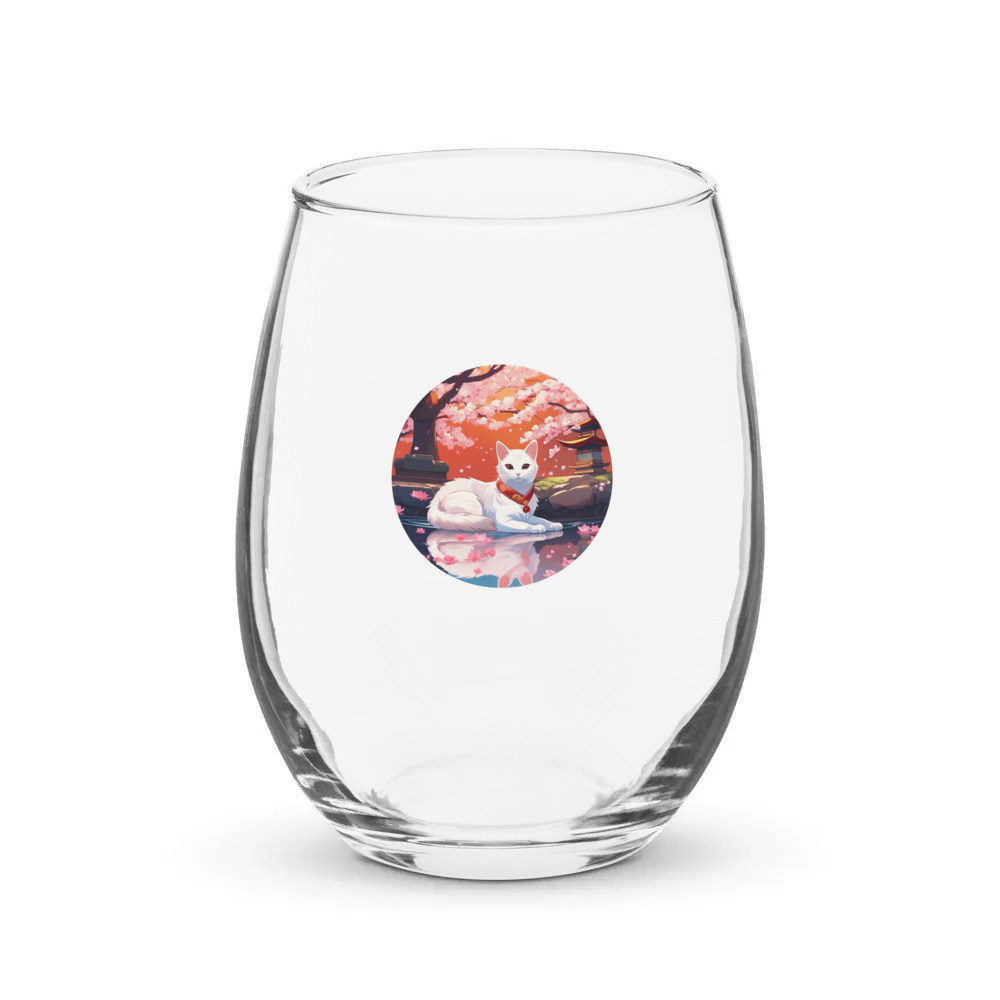 PugMug Custom White Companion Cat Stemless Wine Glass