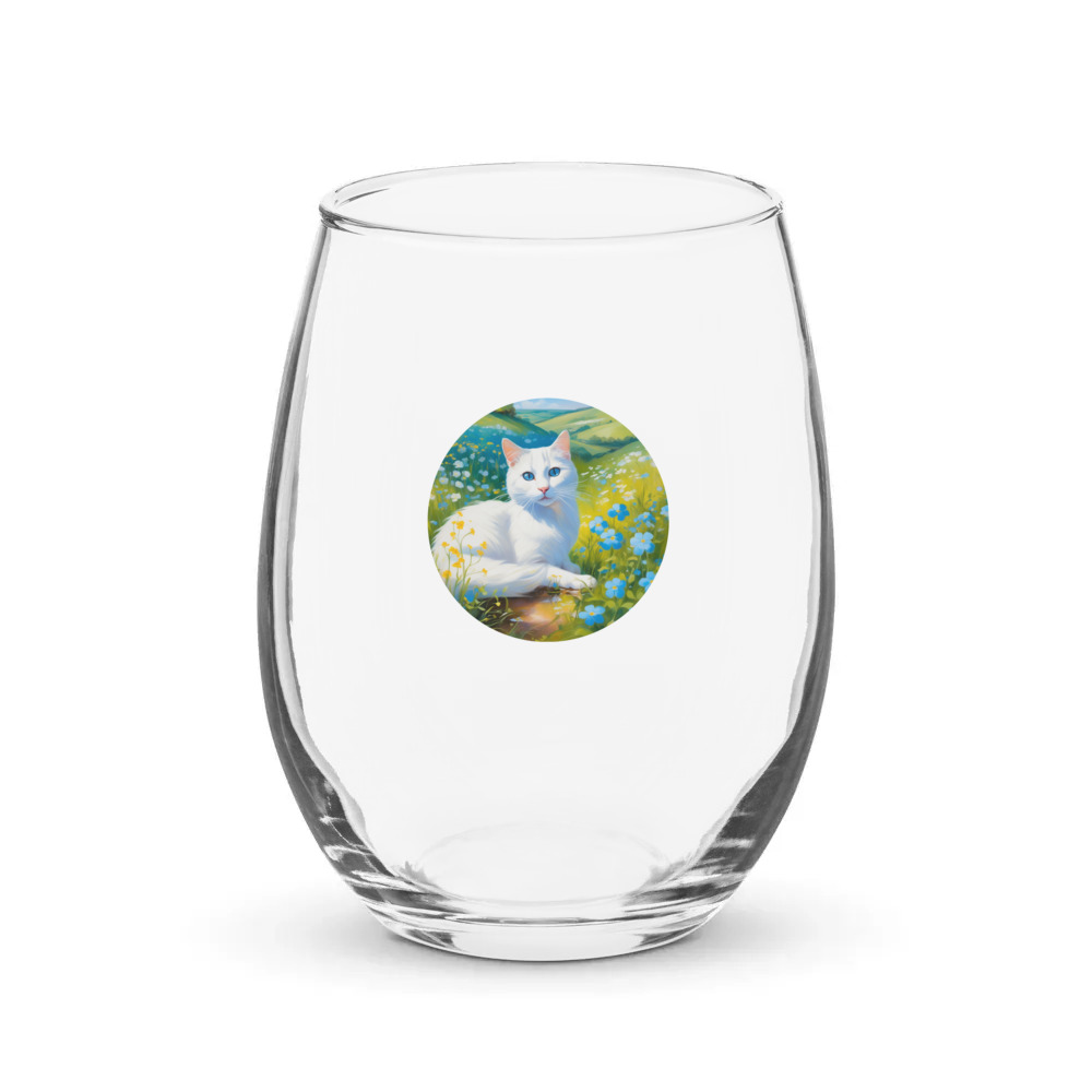 PugMug Custom White Companion Cat Stemless Wine Glass