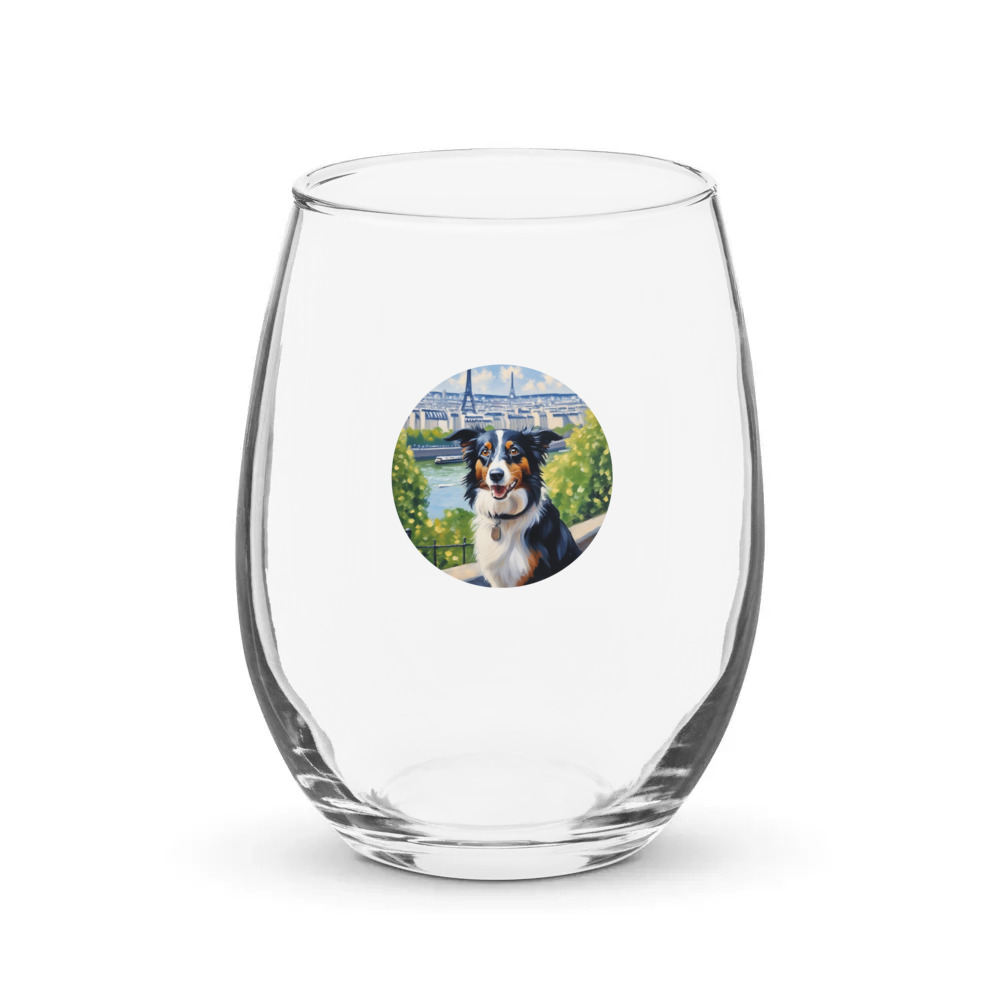 PugMug Custom Border Collie Stemless Wine Glass