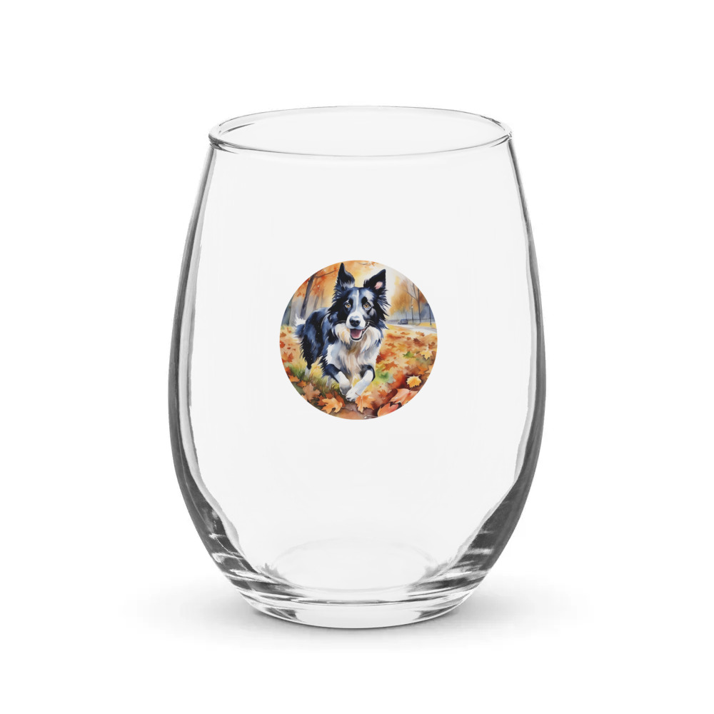 PugMug Custom Border Collie Stemless Wine Glass