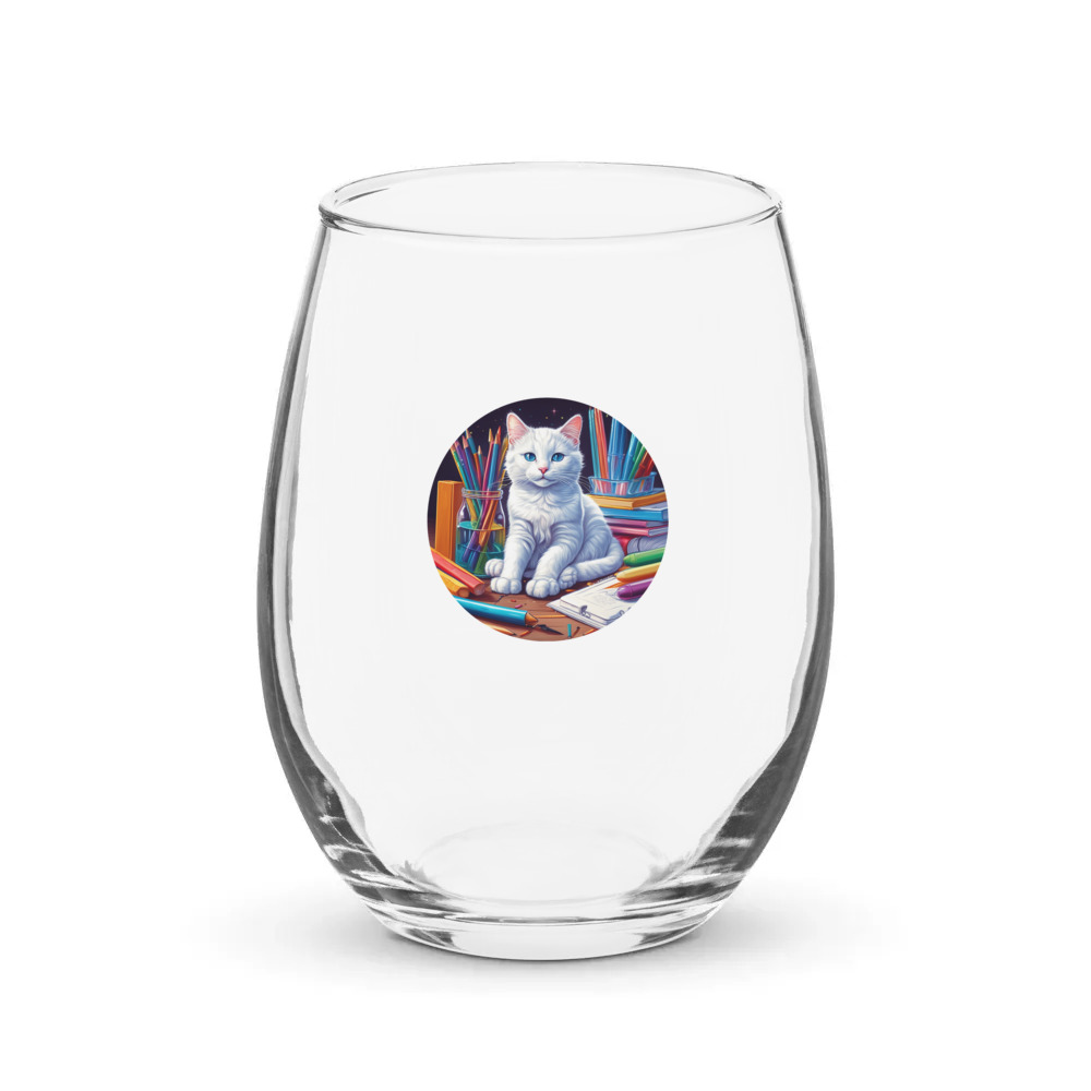 PugMug Custom White Companion Cat Stemless Wine Glass