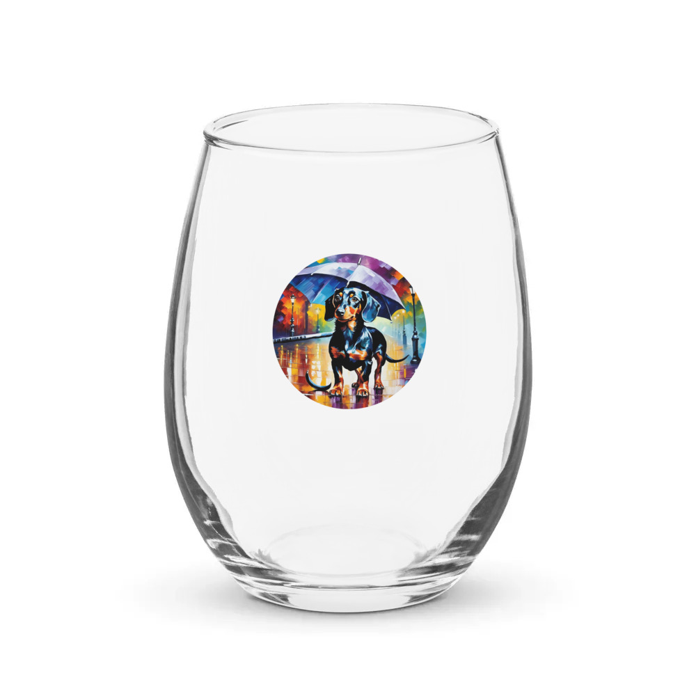 PugMug Custom Black Dachshund Stemless Wine Glass