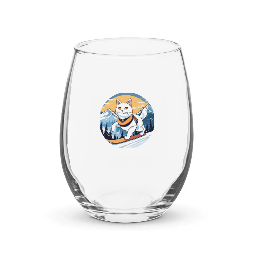 PugMug Custom White Companion Cat Stemless Wine Glass