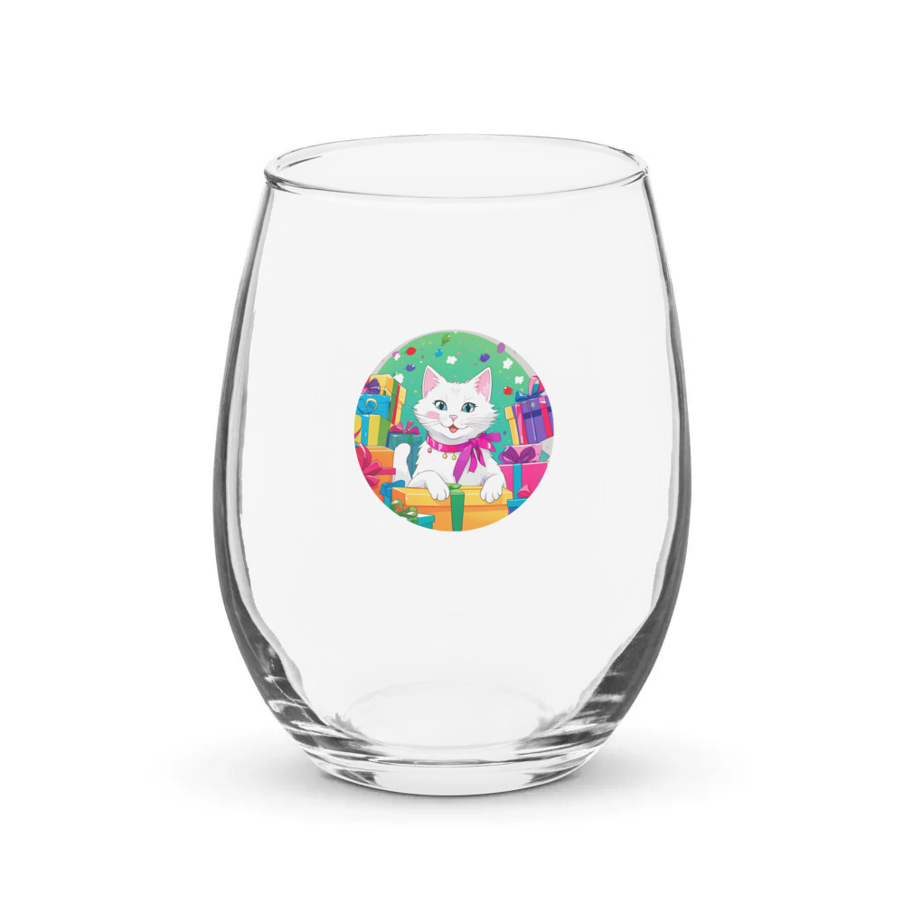 PugMug Custom White Companion Cat Stemless Wine Glass